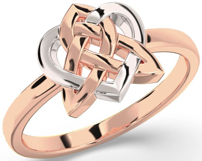 Rose Gold Silver Celtic Trinity Knot Heart Ring