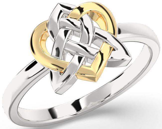 White Yellow Gold Celtic Trinity Knot Heart Ring