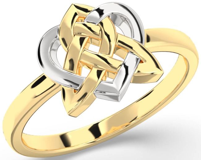 White Yellow Gold Celtic Trinity Knot Heart Ring