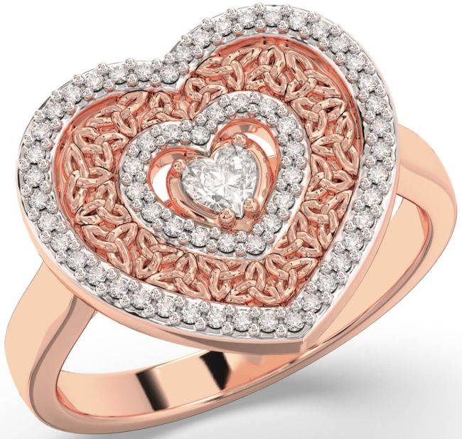 Diamond Rose Gold Silver Celtic Trinity Knot Heart Ring