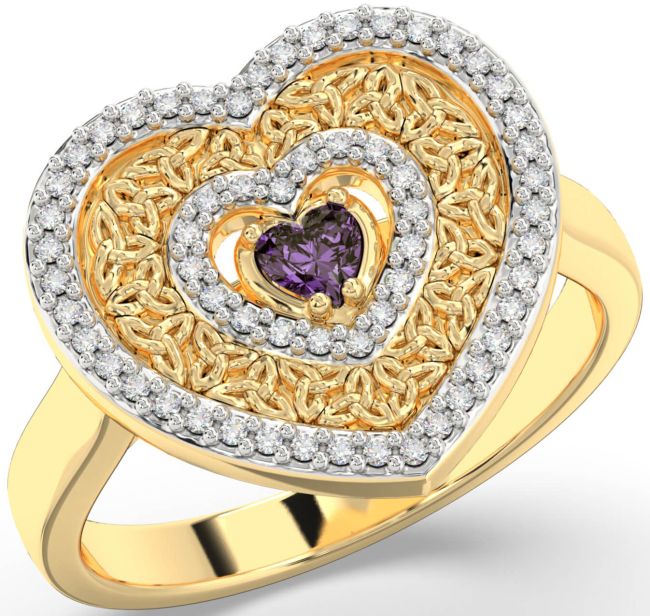 Diamond Alexandrite Gold Silver Celtic Trinity Knot Heart Ring