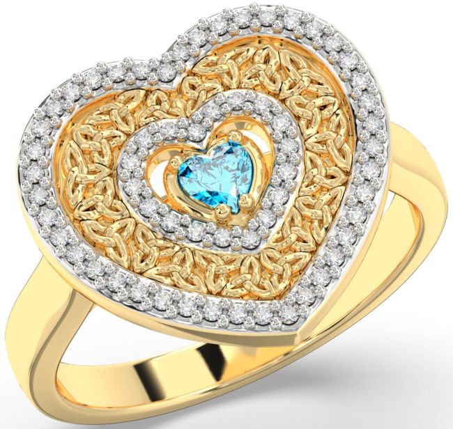 Diamond Topaz Gold Silver Celtic Trinity Knot Heart Ring