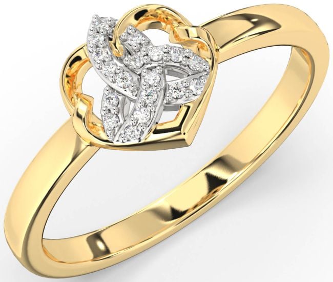 Diamond Gold Silver Celtic Trinity Knot Heart Ring