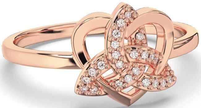 Diamond Rose Gold Silver Celtic Trinity Knot Heart Ring