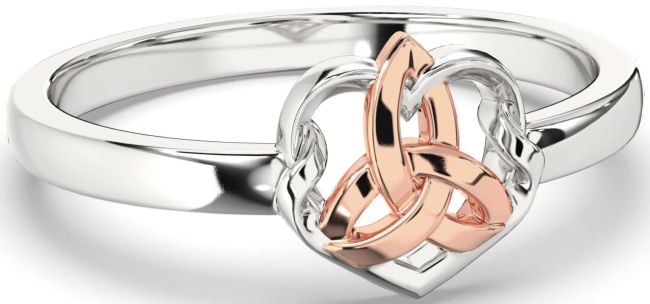 Rose Gold Silver Celtic Trinity Knot Heart Ring