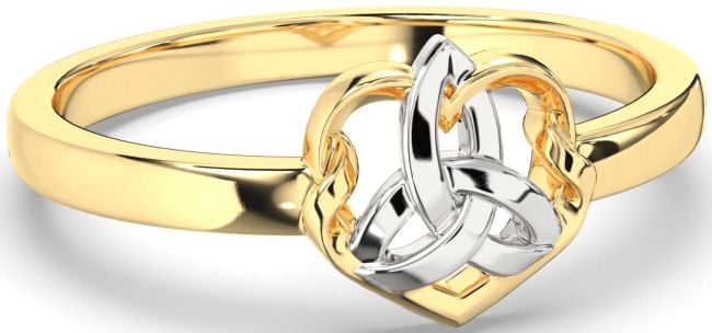 White Yellow Gold Celtic Trinity Knot Heart Ring