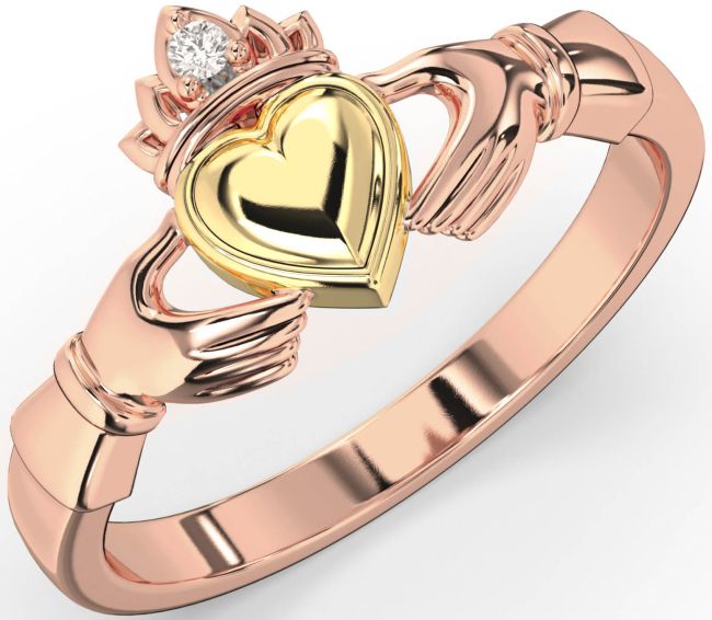 Diamond Rose Yellow Gold & Silver Claddagh Ring