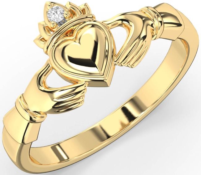 Diamond Gold Silver Claddagh Ring