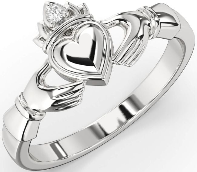 Diamond Silver Claddagh Ring