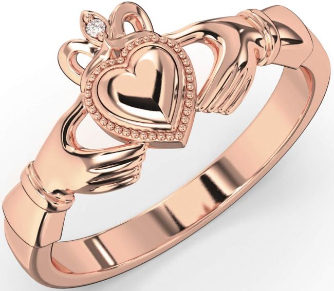 Diamond Rose Gold Silver Claddagh Ring