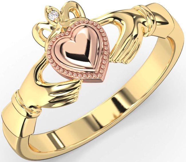 Diamond Rose Yellow Gold & Silver Claddagh Ring