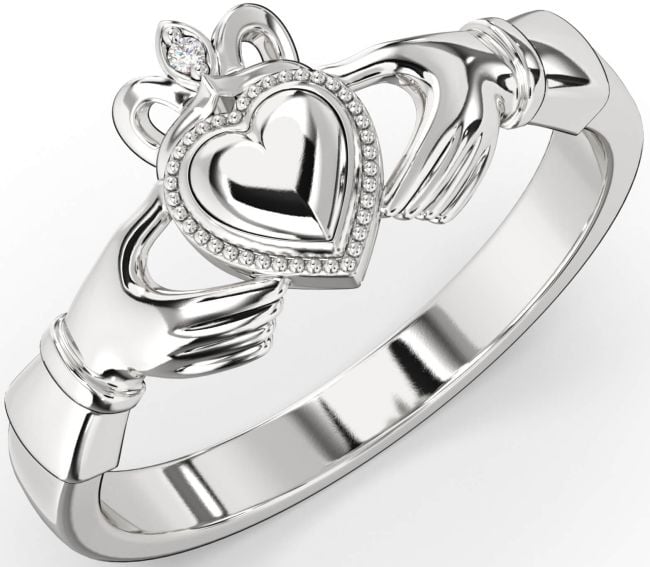 Diamond Silver Claddagh Ring