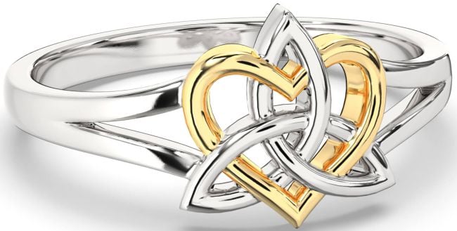 Gold Silver Celtic Trinity Knot Heart Ring