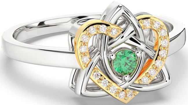 Diamond Emerald Gold Silver Celtic Trinity Knot Heart Ring