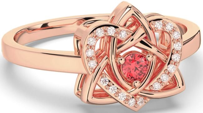 Diamond Ruby Rose Gold Silver Celtic Trinity Knot Heart Ring