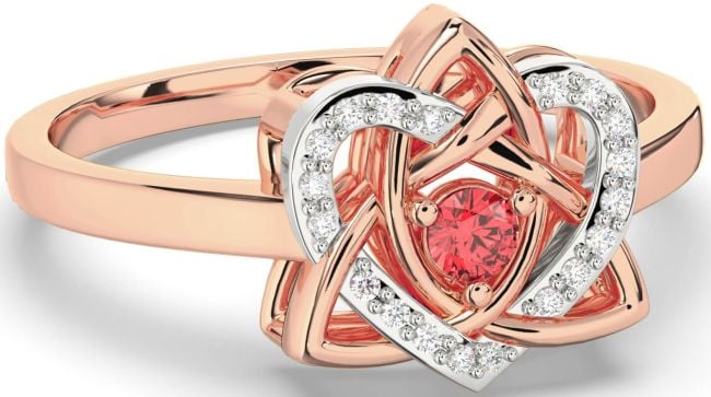 Diamond Ruby Rose Gold Silver Celtic Trinity Knot Heart Ring