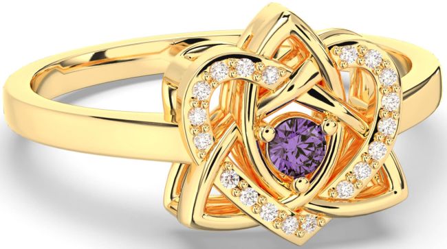 Diamond Alexandrite Gold Silver Celtic Trinity Knot Heart Ring