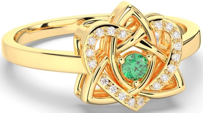 Diamond Emerald Gold Silver Celtic Trinity Knot Heart Ring