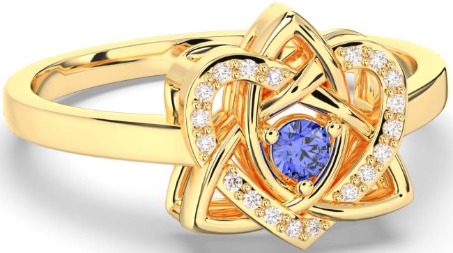 Diamond Sapphire Gold Silver Celtic Trinity Knot Heart Ring