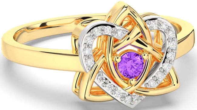 Diamond Amethyst Gold Silver Celtic Trinity Knot Heart Ring