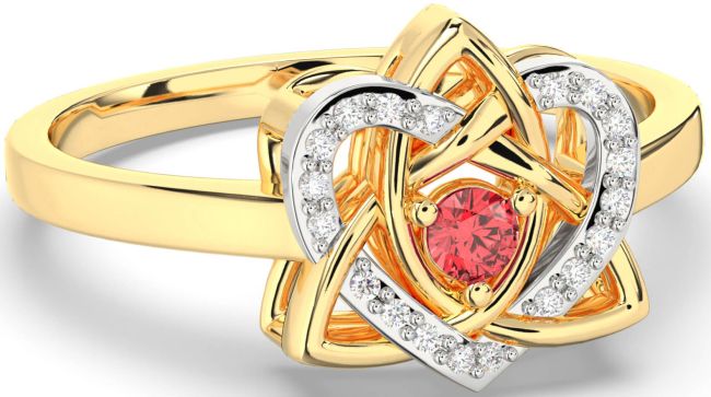 Diamond Ruby Gold Silver Celtic Trinity Knot Heart Ring