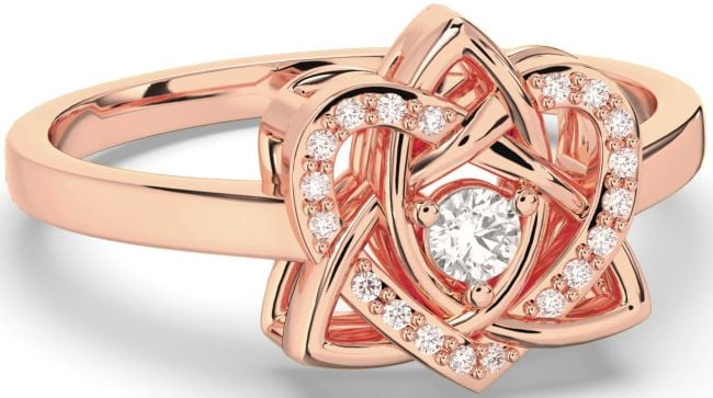 Diamond Rose Gold Celtic Trinity Knot Heart Ring