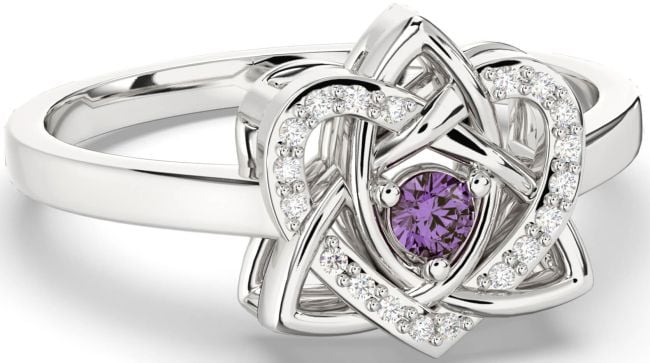 Diamond Alexandrite Silver Celtic Trinity Knot Heart Ring