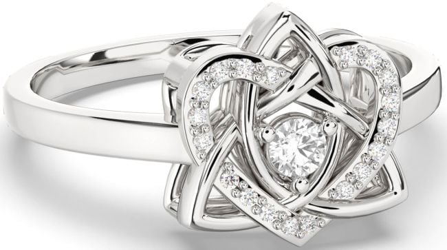 Diamond Silver Celtic Trinity Knot Heart Ring