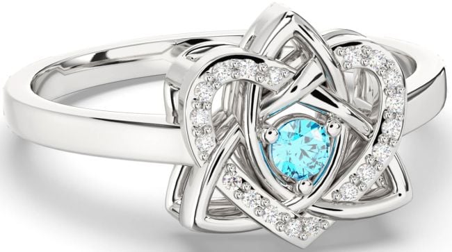 Diamond Topaz Silver Celtic Trinity Knot Heart Ring