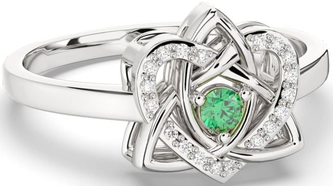 Diamant Smaragd Hvit Gull Celtic Treenighet Knute Hjerte Ringe