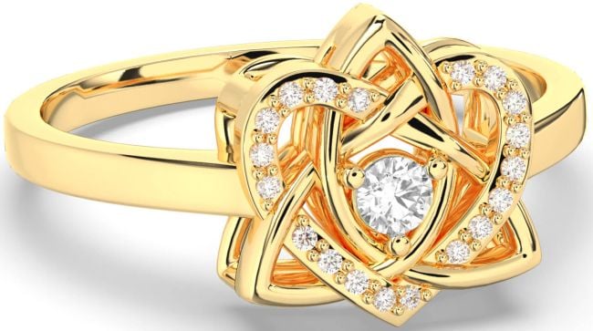 Diamond Gold Celtic Trinity Knot Heart Ring