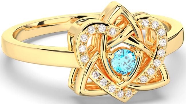 Diamond Topaz Gold Celtic Trinity Knot Heart Ring