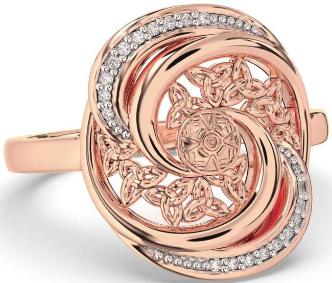 Diamond Rose Gold Silver Celtic Warrior Trinity Knot Ring Mens Ladies Unisex