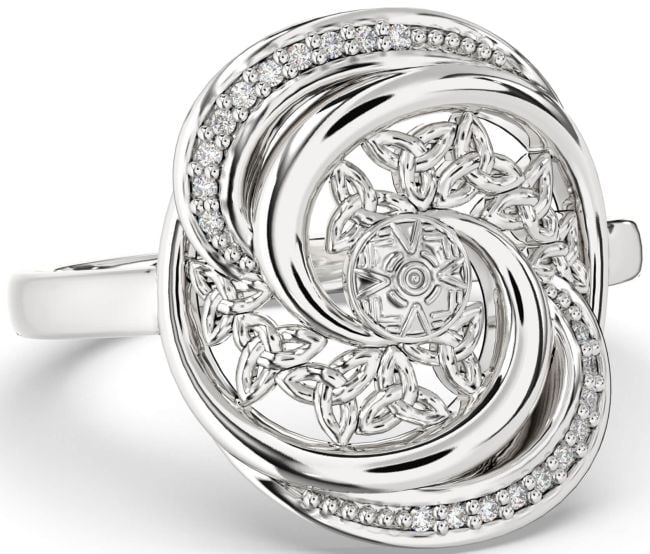 Diamond White Gold Celtic Warrior Trinity Knot Ring Mens Ladies Unisex