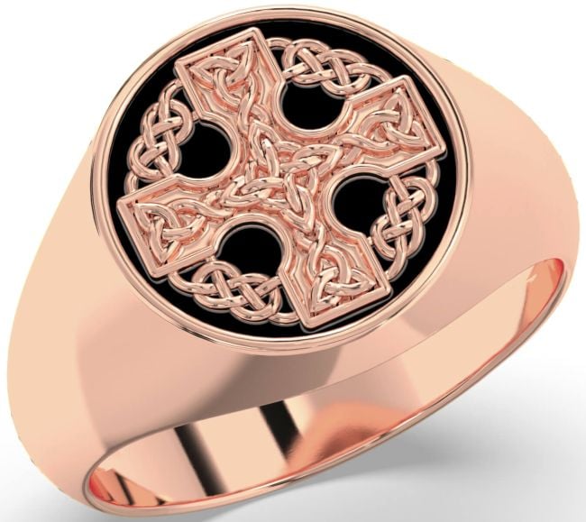 Rose Gold Black Rhodium Celtic Cross Signet Ring