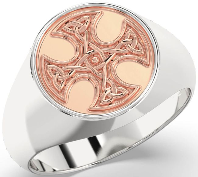 Rose Gold Silver Celtic Cross Signet Ring