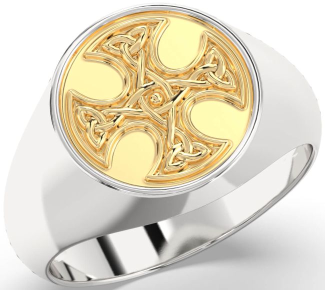 Gold Silver Celtic Cross Signet Ring