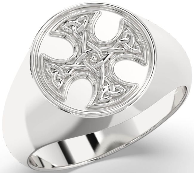 White Gold Celtic Cross Signet Ring