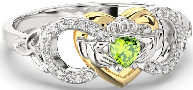 Diamond Peridot Gold Silver Infinity Claddagh Heart Celtic Trinity Knot Ring