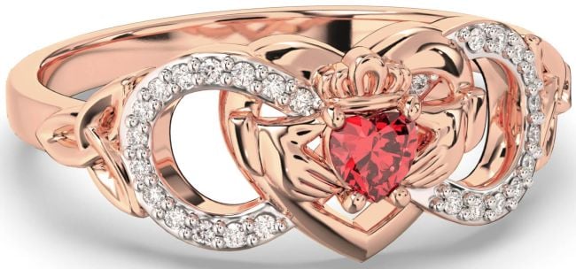 Diamond Ruby Rose Gold Silver Infinity Claddagh Heart Celtic Trinity Knot Ring