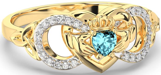 Diamond Aquamarine Gold Silver Infinity Claddagh Heart Celtic Trinity Knot Ring