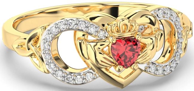 Diamond Ruby Gold Silver Infinity Claddagh Heart Celtic Trinity Knot Ring