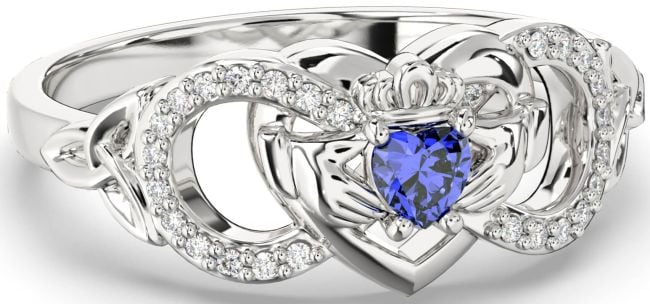 Diamond Sapphire Silver Infinity Claddagh Heart Celtic Trinity Knot Ring