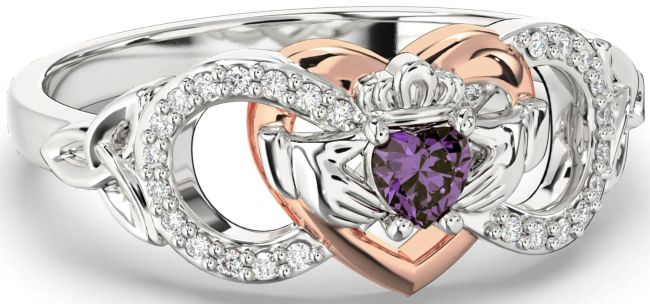 Diamond Alexandrite Rose Gold Silver Infinity Claddagh Heart Celtic Trinity Knot Ring