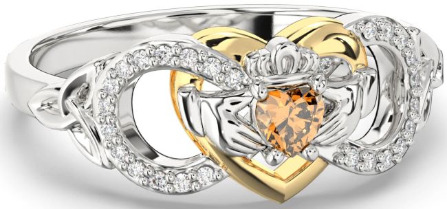 Diamond Citrine Gold Silver Infinity Claddagh Heart Celtic Trinity Knot Ring