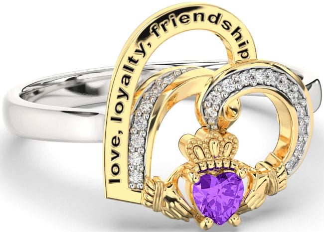 Diamond Amethyst Gold Silver Irish Claddagh 