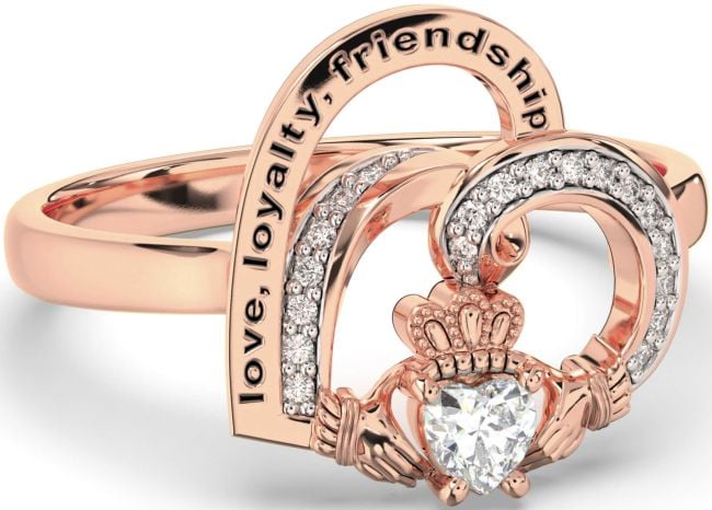 Diamond Rose Gold Silver Irish Claddagh 