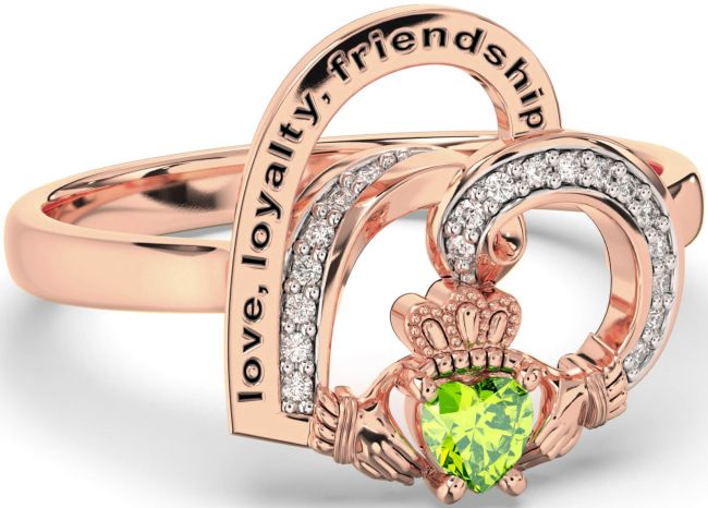 Diamond Peridot Rose Gold Silver Irish Claddagh 