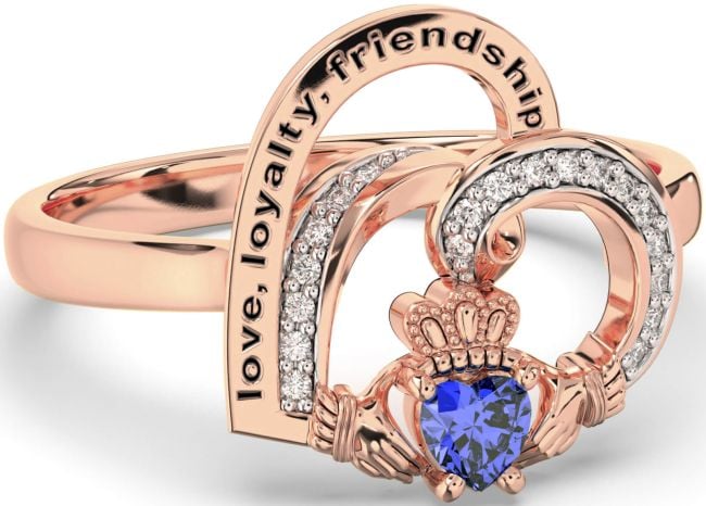 Diamond Sapphire Rose Gold Silver Irish Claddagh 