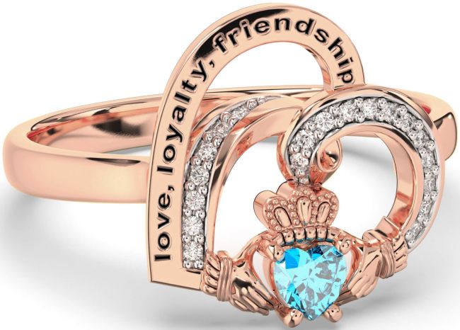 Diamond Topaz Rose Gold Silver Irish Claddagh 